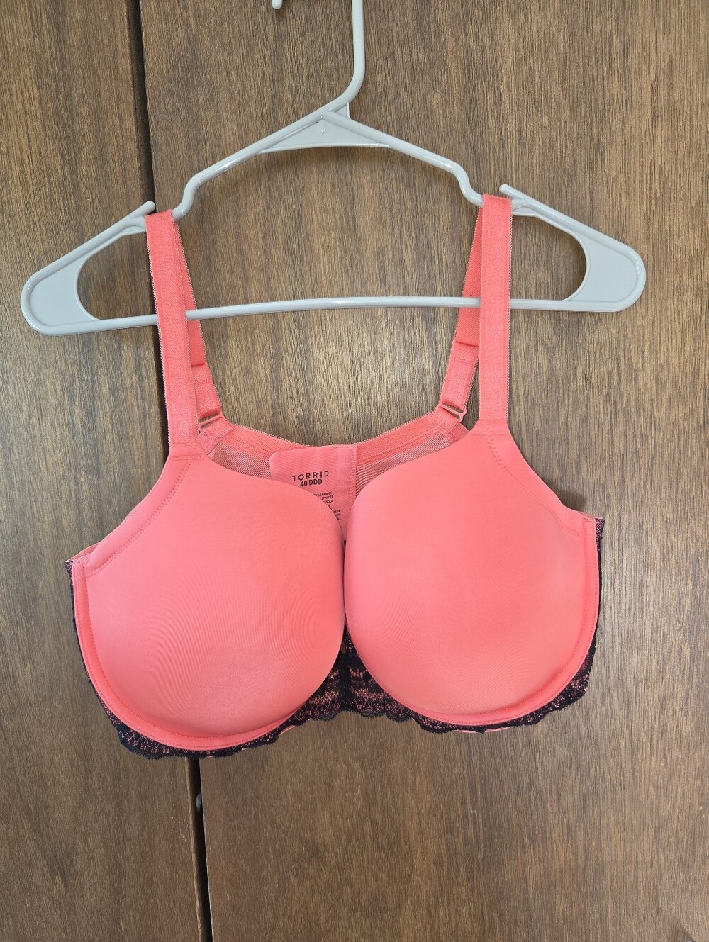 torrid Coral Sexy T Shirt Balconette Bra with Black Lace Trim - 40DDD